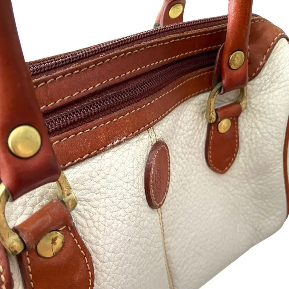 Vintage Liz Claiborne Cream and Brown Leather Satchel Bag